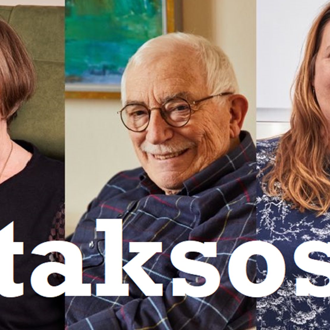 Portrætbilleder af tre smilende personer og nederst står teksten: #taksosu