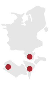 Sjællandskort med afdelingerne markeret for Nykøbing Falster, Nakskov og Vordingborg