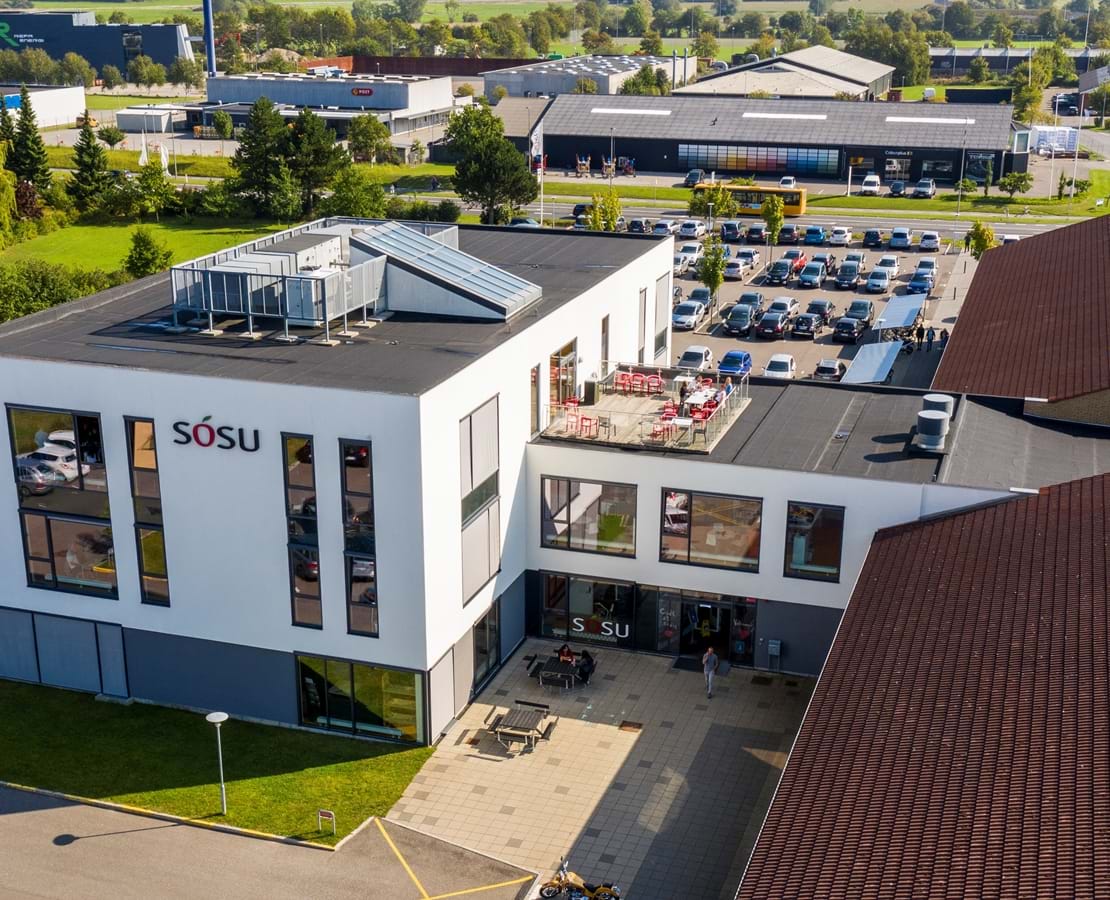 SOSU-skolen i Nykøbing Falster fotograferet fra oven